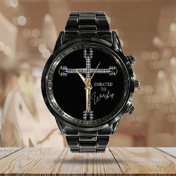 Discover Guitar Christian, Created to worship, jesus cross Calendar Steel Band Watch