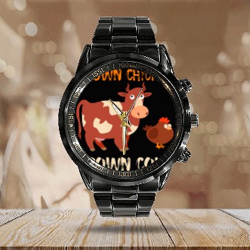 Discover Brown Chicken Brown Cow Calendar Steel Band Watch