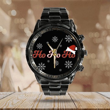 Discover Santa claus ho ho ho Calendar Steel Band Watch with santa hat