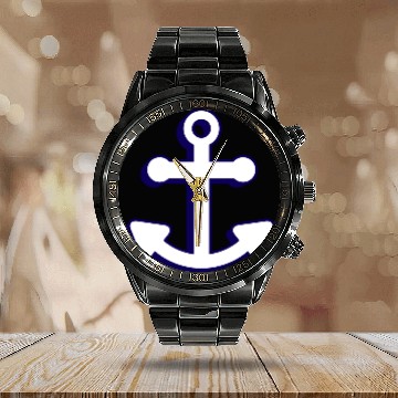 Discover Nautical boat anchor in navy blue and white 3D Calendar Steel Band Watch