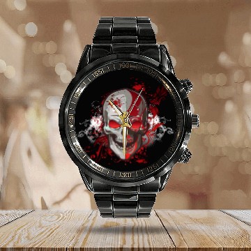Discover Red Skull Calendar Steel Band Watch