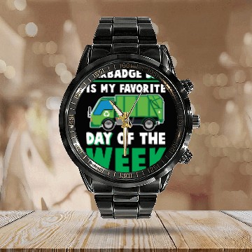 Discover Garbage Day Trash Truck Waste Disposal Dumpster Calendar Steel Band Watch