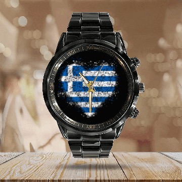 Discover Heart Greek Flag Calendar Steel Band Watch