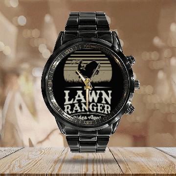 Discover Lawn Ranger Grass Lawn Mower Lone Pun Landscaper Calendar Steel Band Watch