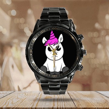 Discover unicorn cute pony magical rainbow fairy tail Calendar Steel Band Watch