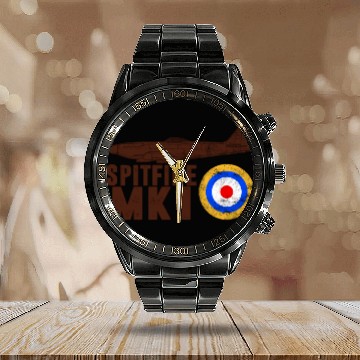 Discover Vintage Spitfire UK Mk.1 | RAF British WWII 3D Calendar Steel Band Watch