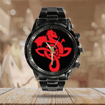 Discover Celtic Symbols Dragon Red Gift Idea Calendar Steel Band Watch