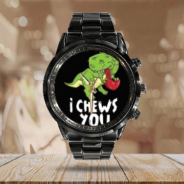 Discover I Chews You T-Rex Dinosaur Dino Valentines Day Calendar Steel Band Watch
