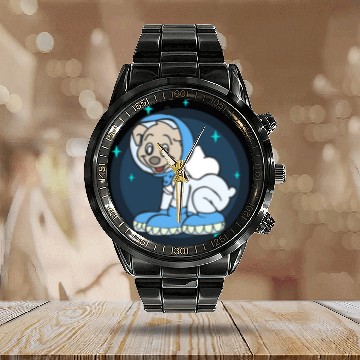 Discover Space Galaxy Flying Dog Pitbull Animal I Gift Idea Calendar Steel Band Watch