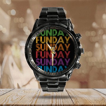 Discover Sunday Funday Vintage Rainbow Calendar Steel Band Watch
