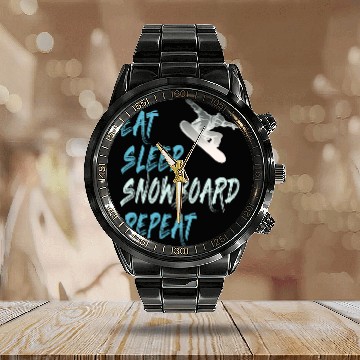 Discover eat sleep snowboard repeat winter sports gift Calendar Steel Band Watch