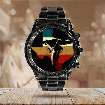Discover Vintage Texas State Longhorn Silhouette Cowboy Calendar Steel Band Watch