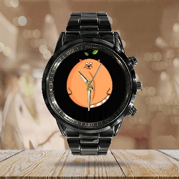 Discover Funny cat and apricot Calendar Steel Band Watch