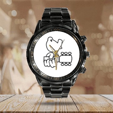 Discover Woodstock, guitar, concert, 1969, hippie Calendar Steel Band Watch