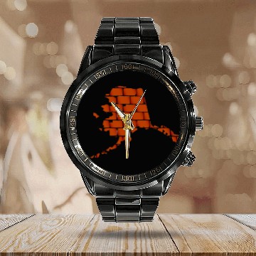 Discover Brick Wall With The Silhouette Of Alaska Calendar Steel Band Watch