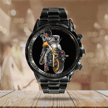 Discover Black Girl Magic Motorcycle Biker Chick Melanin Qu Calendar Steel Band Watch