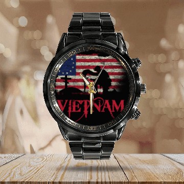 Discover National Vietnam War Veterans Day Betsy Ross flag Calendar Steel Band Watch