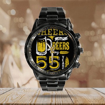 Discover Cheers and Beers 55th Birthday Gift Idea Calendar Steel Band Watch