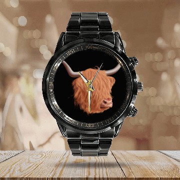 Discover Scottish Highland Cow Calendar Steel Band Watch