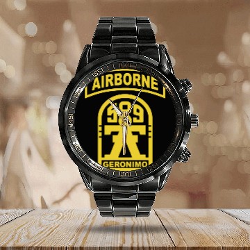 Discover Geronimo 509th Airborne Parachute Infantry US Army Calendar Steel Band Watch