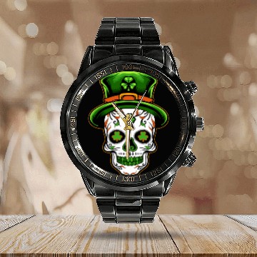 Discover Sugar Skull St Patricks Day Calendar Steel Band Watch