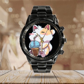 Discover Cat Bubble Tea Anime Calendar Steel Band Watch