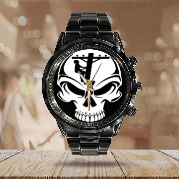 Discover Lineman Skull Calendar Steel Band Watch
