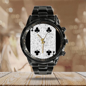 Discover four of clubs playing card Calendar Steel Band Watch