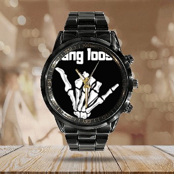 Discover Hang Loose Halloween Funny Skeleton Gifts Calendar Steel Band Watch