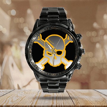 Discover Skull And Crossbones Black And Gold Gifts Calendar Steel Band Watch