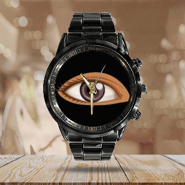 Discover brown eye illustration vintage geek abstract Calendar Steel Band Watch