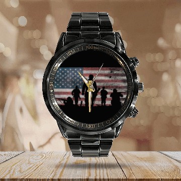 Discover American Flag Thank Military Veteran's Day Calendar Steel Band Watch