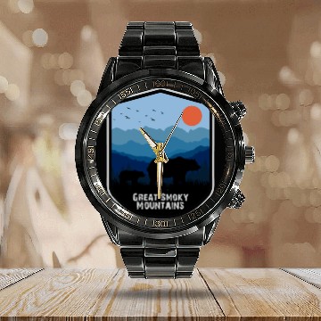 Discover Retro Great Smoky Mountains National Park Bears Calendar Steel Band Watch
