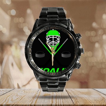 Discover Ice hockey Goalie green Calendar Steel Band Watch