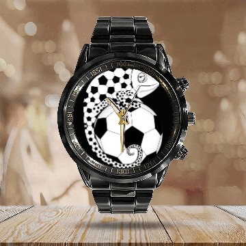 Discover Soccer Chameleon Calendar Steel Band Watch