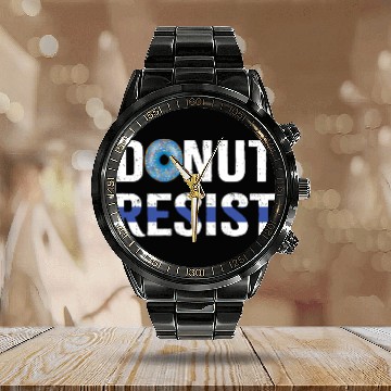 Discover Police Officer Donut Resist Thin Blue Line Cop Calendar Steel Band Watch