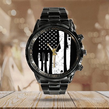 Discover Chef Knife - Patriotic Easter US Flag Calendar Steel Band Watch