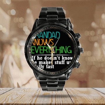 Discover GRANDAD KNOWS EVERYTHING - GIFT FOR GRANDAD - FUNN Calendar Steel Band Watch