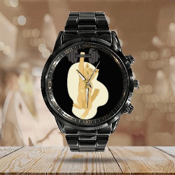 Discover Gym Lifting Cat Calendar Steel Band Watch