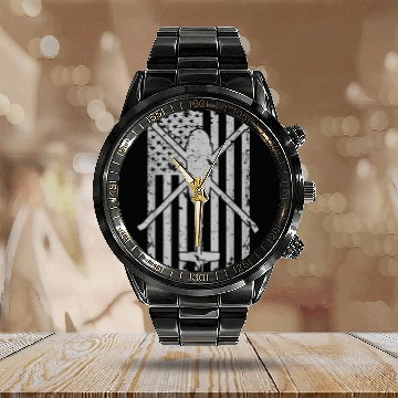 Discover Uh 60 Black Hawk Military Helicopter Patriotic Fla Calendar Steel Band Watch