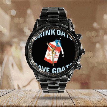 Discover Drink Oats Save Goats Vegan Plant Based Oat Milk Calendar Steel Band Watch