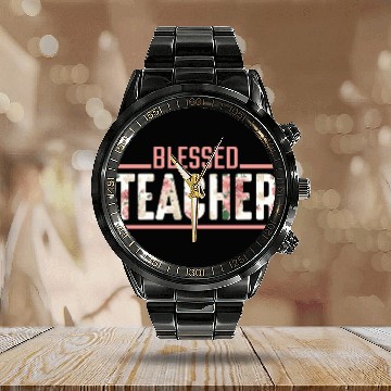 Discover Blessed Teacher Flower Religious Teaching Educator Calendar Steel Band Watch