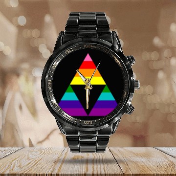 Discover Zelda Inspired Rainbow Flag Triforce for Gay Pride Calendar Steel Band Watch