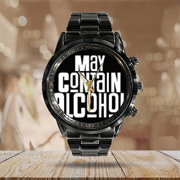 Discover May Contain Alcohol Calendar Steel Band Watch