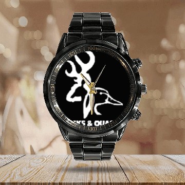 Discover Deer And Duck logo Funny Calendar Steel Band Watch