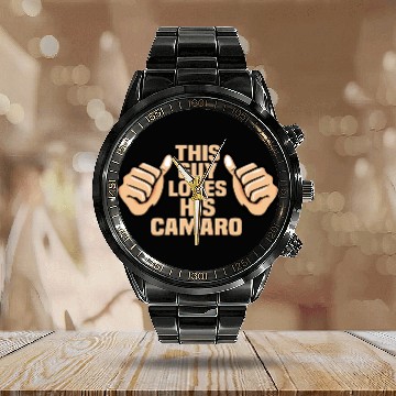 Discover THIS GUY LOVES HIS CAMARO Calendar Steel Band Watch