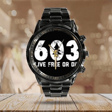 Discover Live Free or Die 603 tree New Hampshire Calendar Steel Band Watch