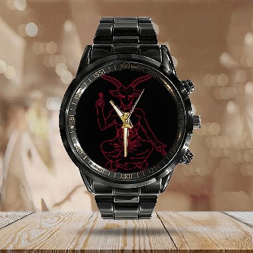 Discover Horned Devil Black Goat Baphomet Tarot Card Satan Calendar Steel Band Watch