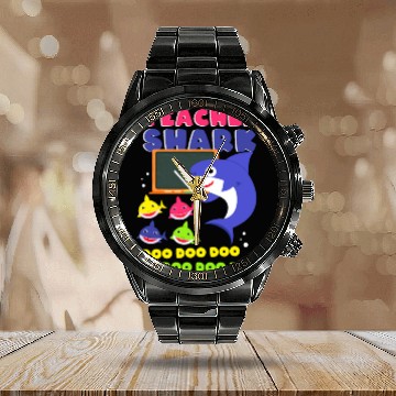 Discover Funny Teacher Shark Preschool Teacher Calendar Steel Band Watch