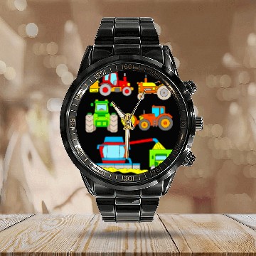 Discover Farm Tractors Kids Calendar Steel Band Watch